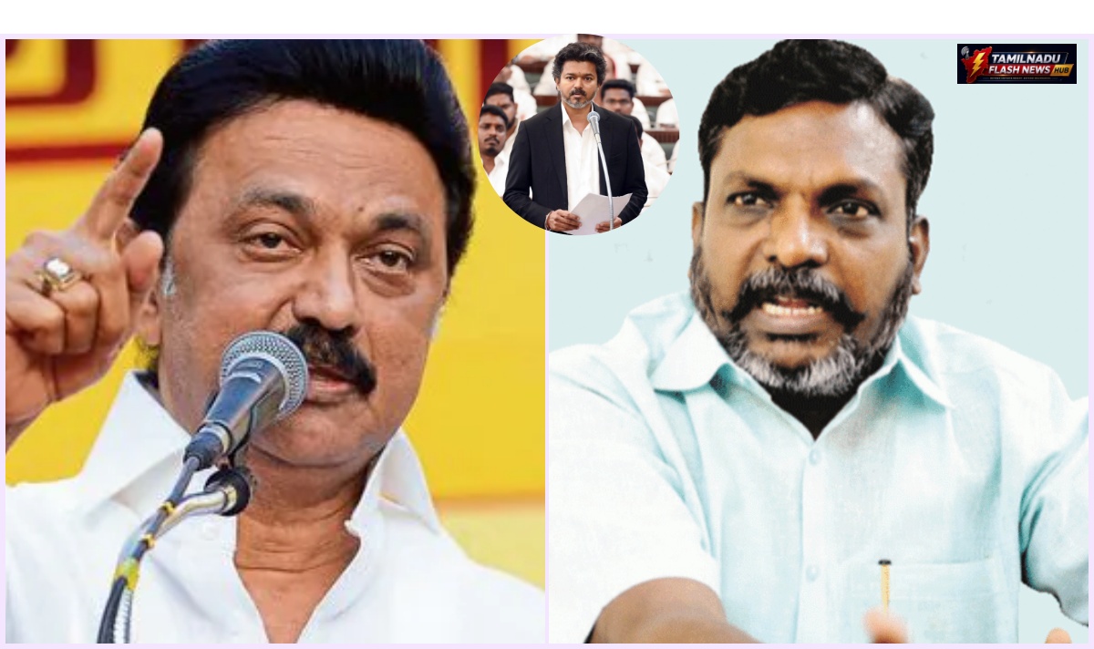 VCK President Thol. Thirumavalavan addressing a gathering regarding the DMK alliance fallout.