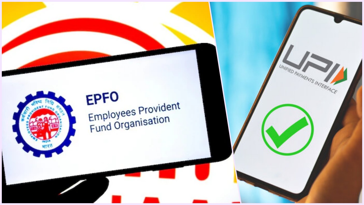 Conceptual illustration of UPI app-based EPF money withdrawal on a smartphone.