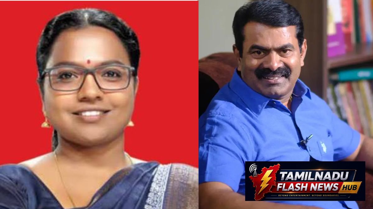 தாராபுரம் தொகுதியில் தேர்தல் பிரச்சாரத்தில் உரையாற்றும் நாம் தமிழர் கட்சி வேட்பாளர் எம். கார்த்திகா.