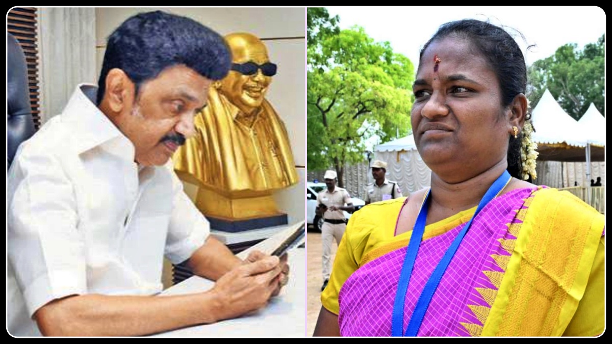 தாராபுரம் இடைத்தேர்தல் தோல்விக்குப் பிறகு திமுக வேட்பாளர் சுகன்யா கவலையில் இருக்கும் பரபரப்பான காட்சி.