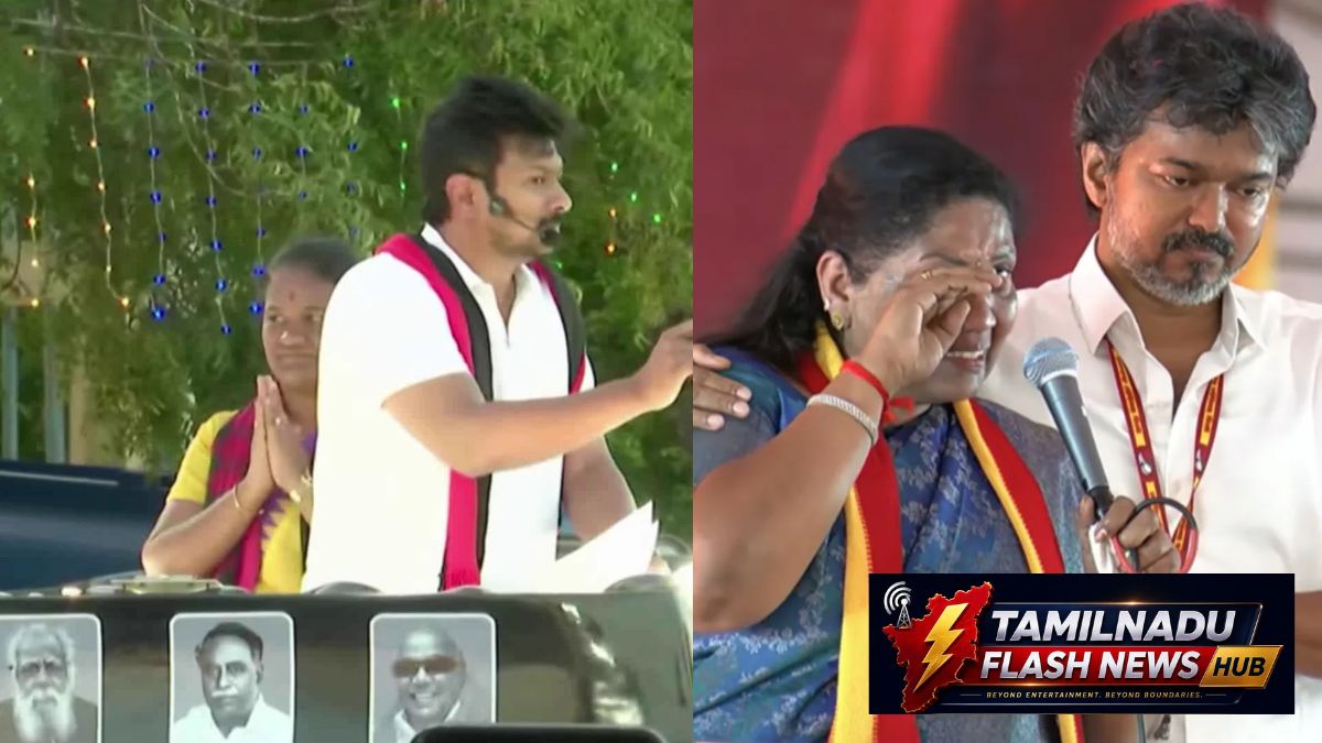 தாராபுரம் பிரச்சாரக் கூட்டத்தில் ஆவேசமாக உரையாற்றும் திமுக இளைஞரணிச் செயலாளர் உதயநிதி ஸ்டாலின்.