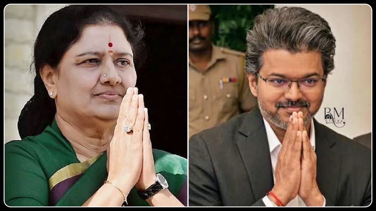 சென்னையில் செய்தியாளர்களிடம் உணர்ச்சிப்பூர்வமாகப் பேசும் அகில இந்திய புரட்சித் தலைவர் மக்கள் முன்னேற்றக் கழகப் பொதுச்செயலாளர் வி.கே. சசிகலாவைக் குறிக்கும் காட்சிப் படம்.